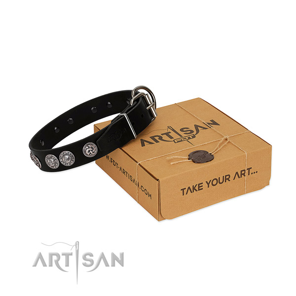 Exceptional full grain genuine leather collar for your four-legged friend walking