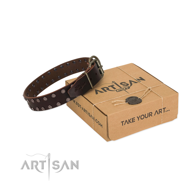 Top rate full grain natural leather dog collar with studs for your handsome doggie