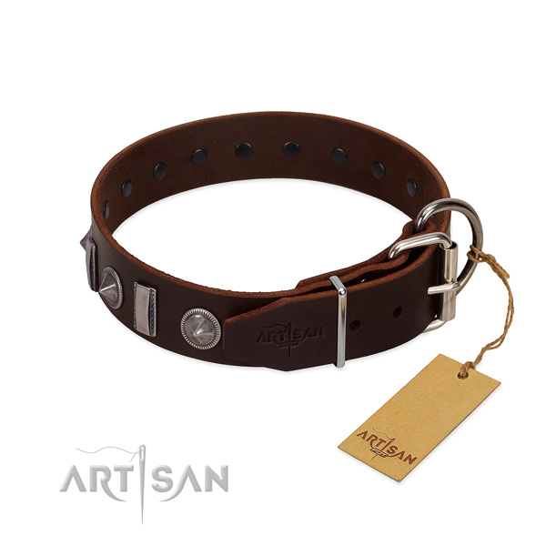 Best quality natural leather dog collar with embellishments for your impressive dog