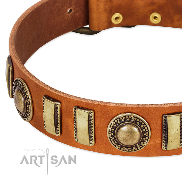 Soft to touch full grain leather dog collar with rust resistant fittings