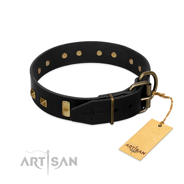 Quality genuine leather dog collar with rust resistant buckle