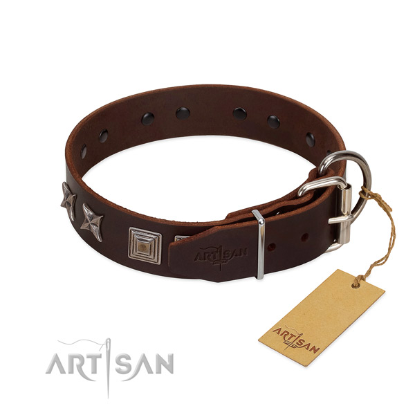 Full grain leather dog collar crafted of soft to touch material