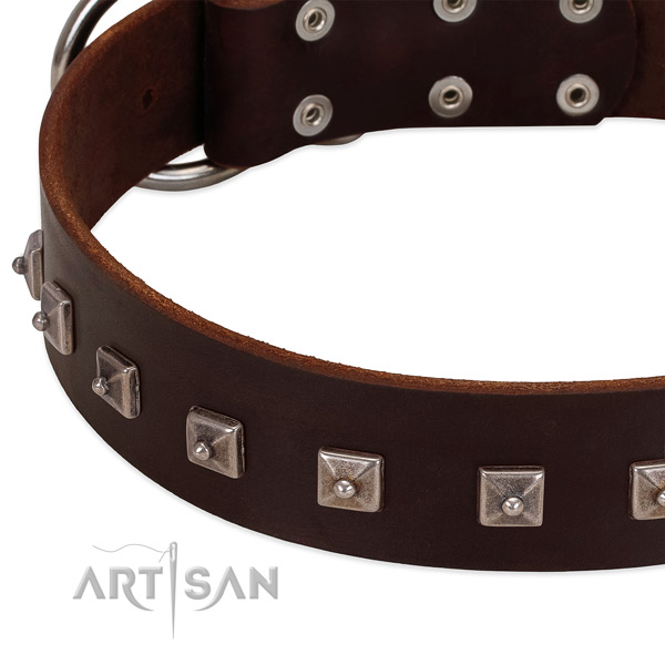 Soft to touch natural leather dog collar with exquisite studs