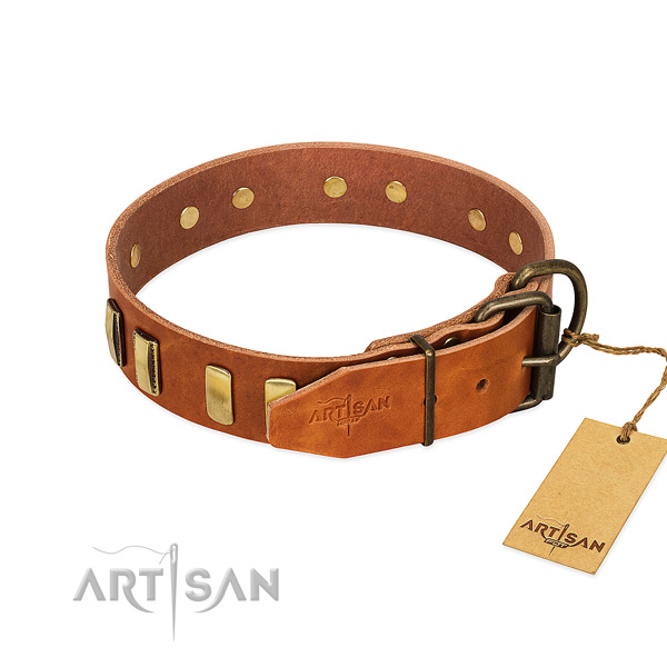 Soft full grain leather dog collar with rust resistant hardware