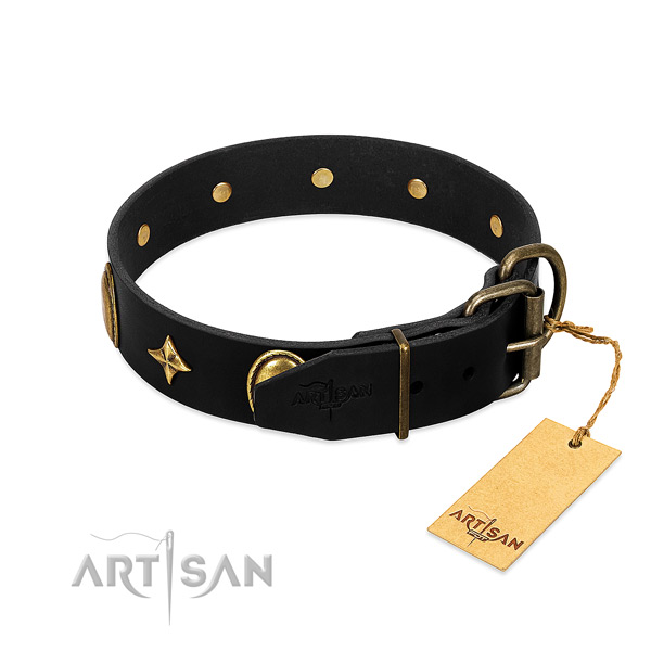 Soft to touch natural leather dog collar with rust-proof decorations