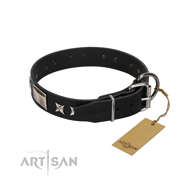 Soft to touch full grain leather dog collar with durable buckle