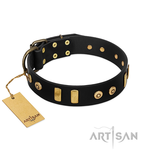 Best quality genuine leather dog collar with stylish decorations