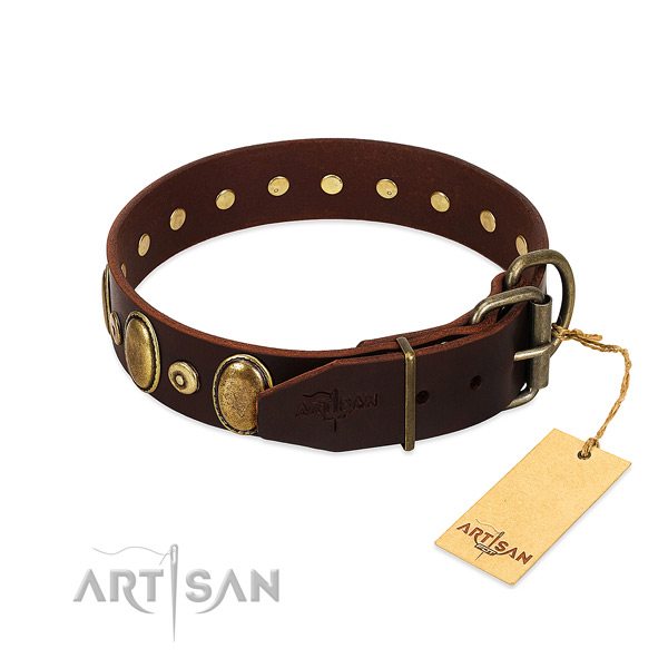 Genuine leather dog collar with durable decorations