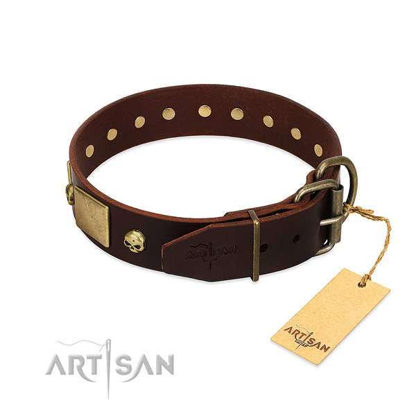 Soft to touch full grain genuine leather dog collar with rust resistant studs