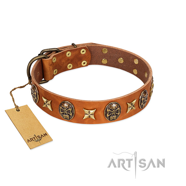 Stylish design natural genuine leather collar for your pet