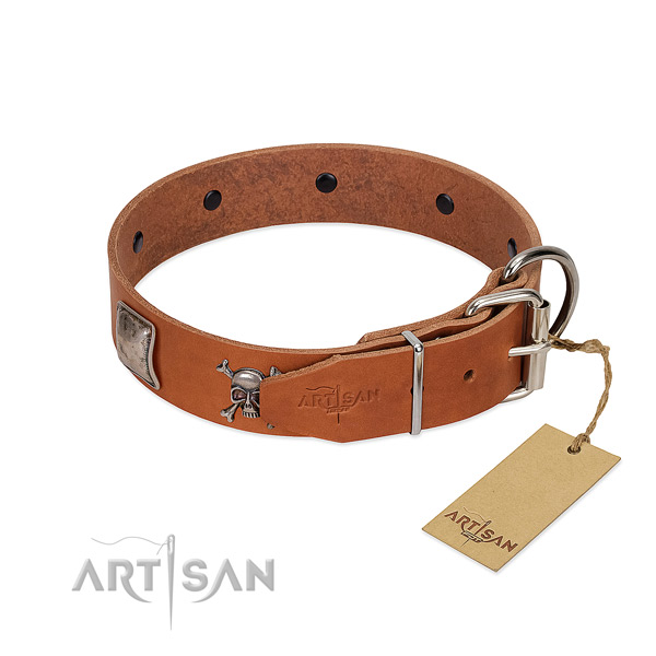 Easy adjustable genuine leather collar for your attractive pet