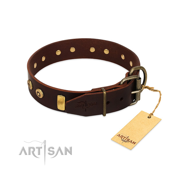 Fashionable embellished full grain leather dog collar of reliable material