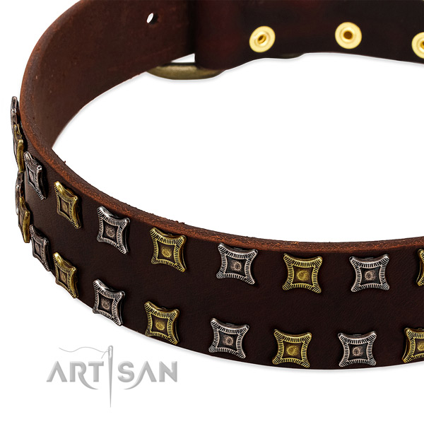 Durable full grain genuine leather dog collar for your lovely doggie