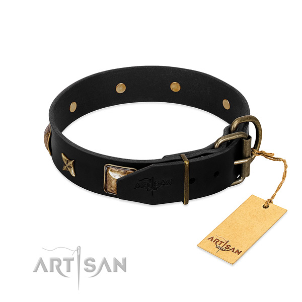 Durable fittings on full grain genuine leather collar for everyday walking your pet