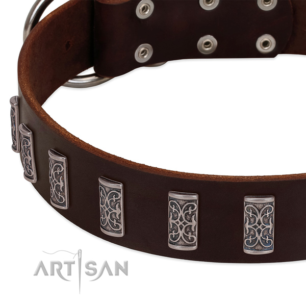 Quality full grain natural leather dog collar handmade for your dog