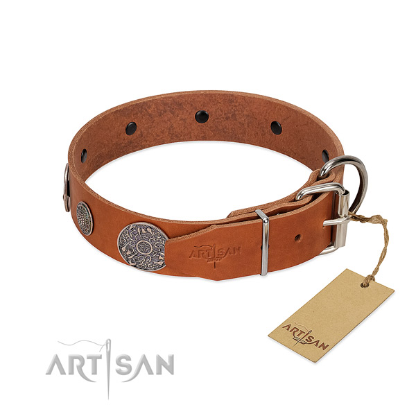 Easy wearing full grain genuine leather collar for your beautiful four-legged friend