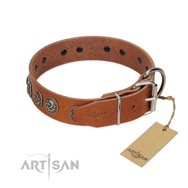Durable fittings on top quality full grain natural leather dog collar