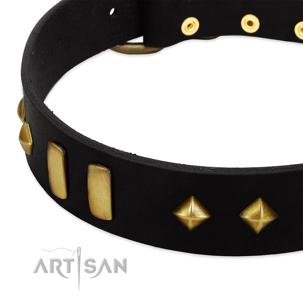 Flexible genuine leather dog collar with awesome studs