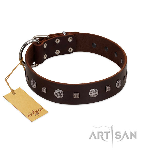 Handy use best quality full grain leather dog collar with studs