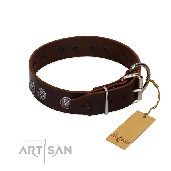Easy to adjust leather dog collar for handy use