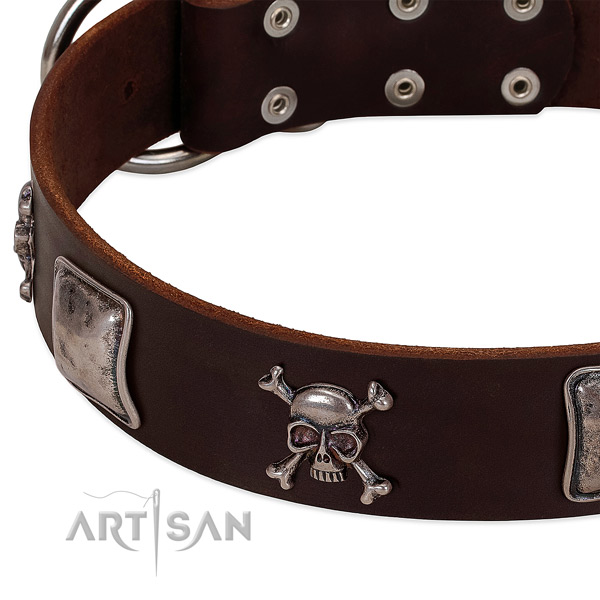 Rust resistant hardware on full grain genuine leather dog collar