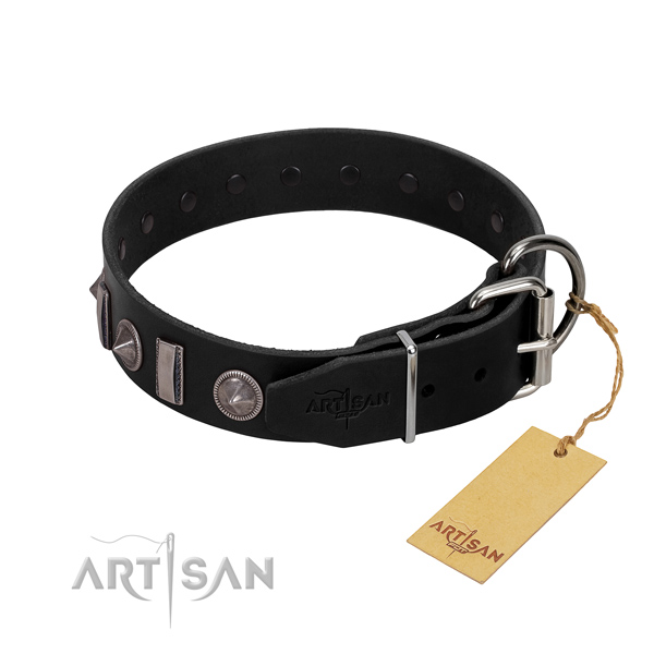 Best quality full grain natural leather dog collar with decorations for your impressive dog