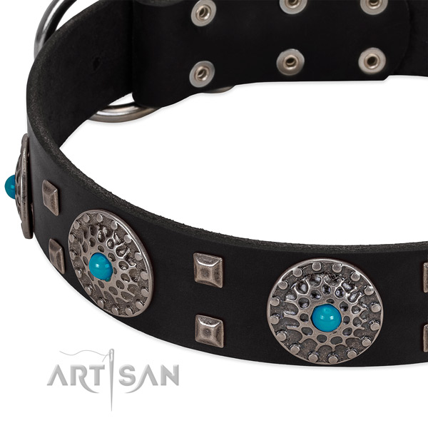 Best quality full grain natural leather dog collar with unusual studs