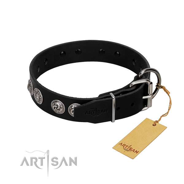 Extraordinary full grain genuine leather collar for your four-legged friend walking