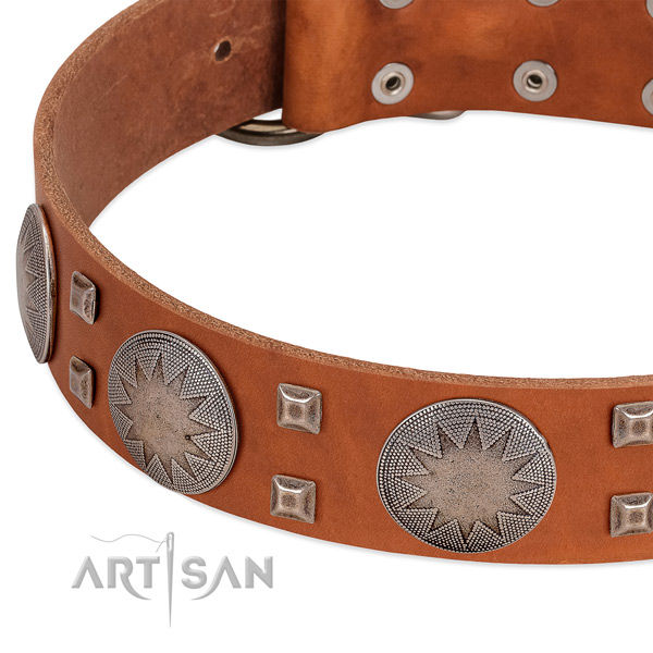Comfortable wearing soft to touch full grain genuine leather dog collar