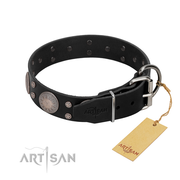 Soft leather dog collar with decorations for your lovely canine