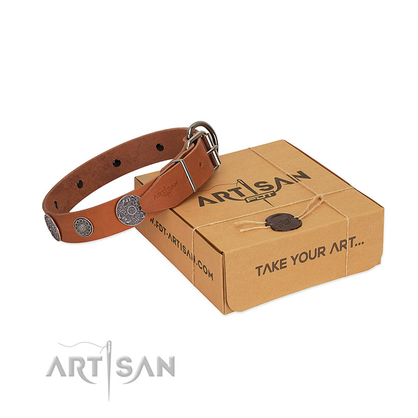 Top quality dog collar of full grain natural leather