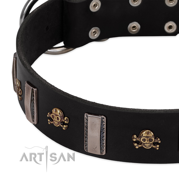 High quality genuine leather dog collar with awesome decorations