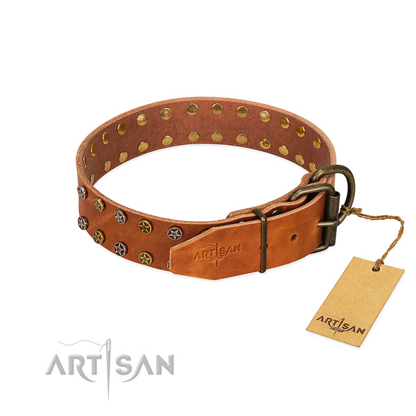 Daily walking leather dog collar with stylish decorations
