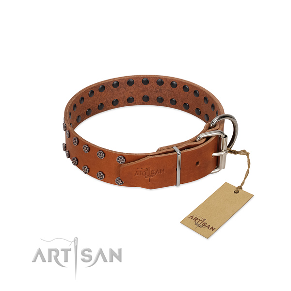 High quality full grain genuine leather dog collar with decorations for your dog