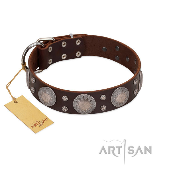 Top-notch decorated full grain natural leather dog collar