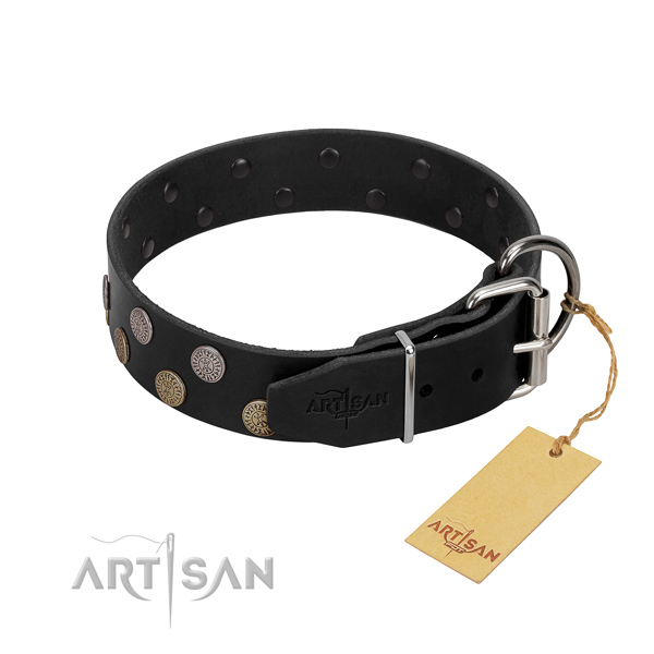 Flexible leather dog collar with reliable fittings