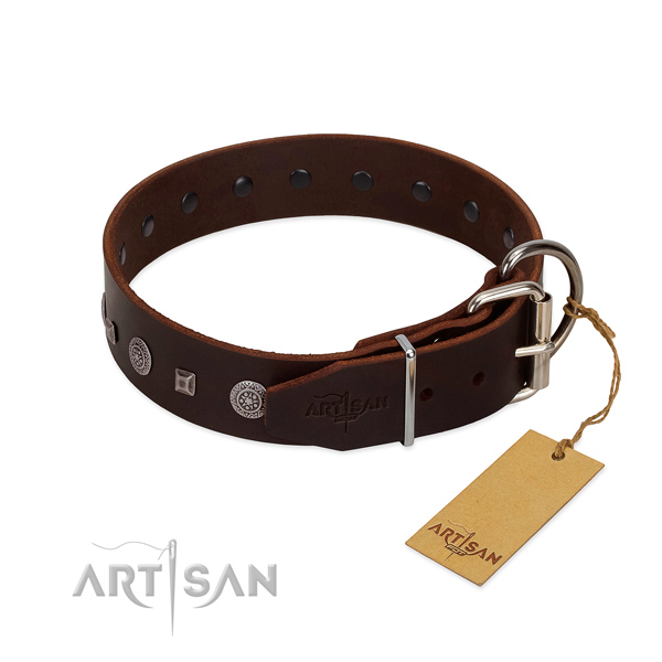 Top notch full grain genuine leather dog collar with studs